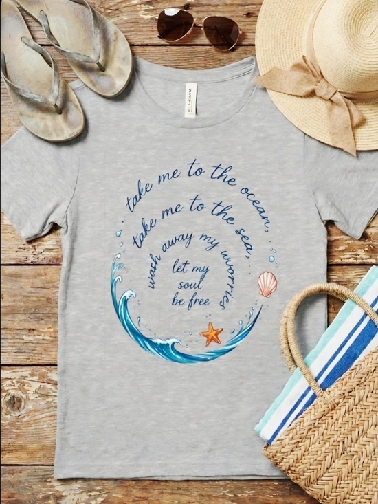 Country Life Boutique Tops - Ocean Quote Tee • Coastal Beach Graphic Shirt • Wave Starfish Seashell T‑Shirt •